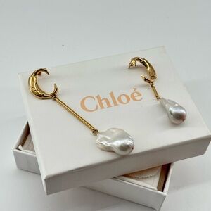 CHLOÉ Gold Hoop Drop Earrings with Baroque Pearls | Authentic